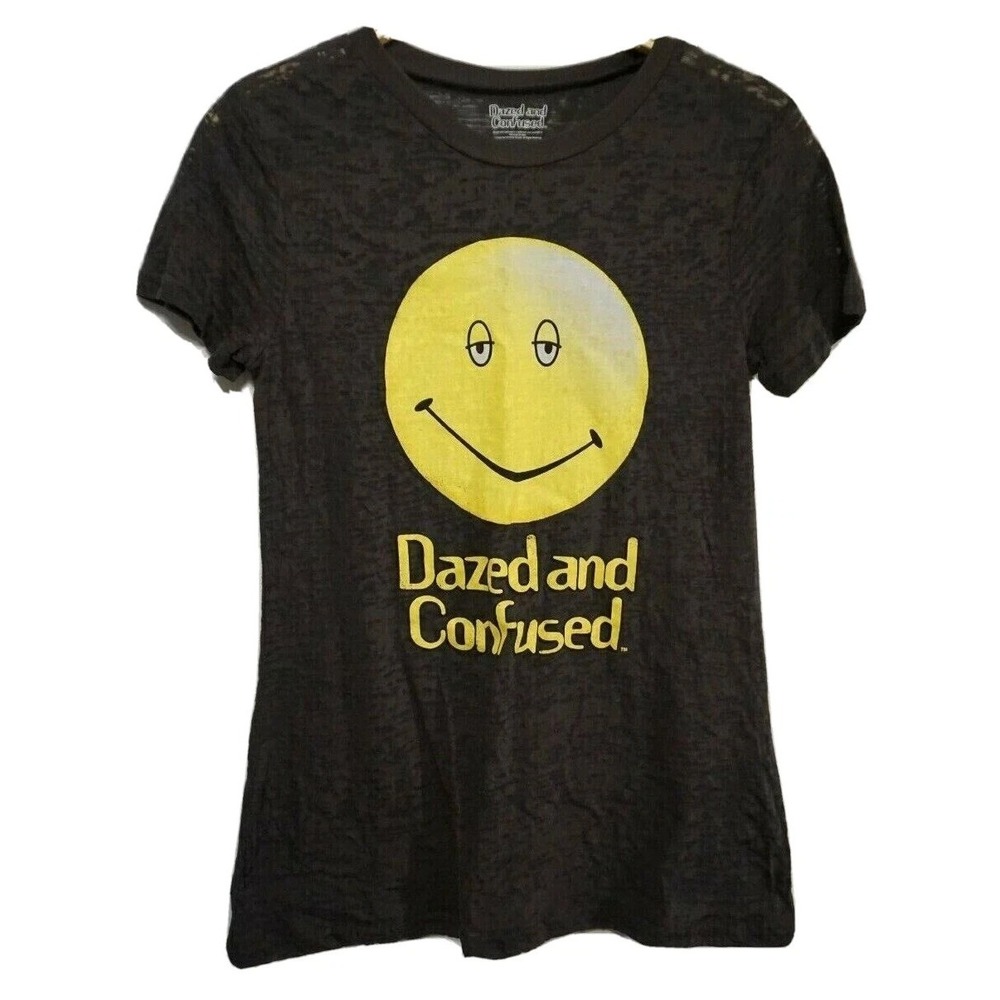 DAZED AND‎ CONFUSED Movie Stoned Emoji Women XS Semi-Sheer Black Shirt NEW